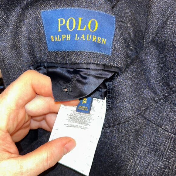 polo ralph lauren AS NEW navy blue herringbone tweed blazer jacket 40 L - Picture 2 of 8